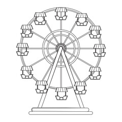 Children's entertainment playground, recreation park. Place for children's games. Funfair with ferris wheel. Amusement and carnival, carousel in park. Amusement park. flat illustration.