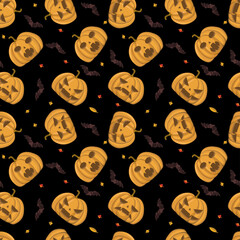 halloween pattern with pumpkins and bats