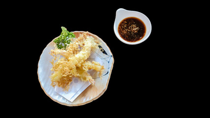 Isolated Shrimp Tempura on black background