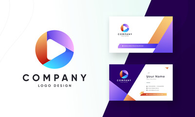 Vector play logo Video application icon design template Music player with Business Card Design 