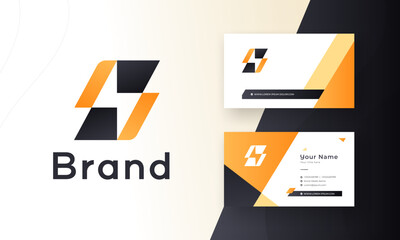 Lightning logo concept negative space style Energy and electricity symbol Thunder sign in hexagon Power and electric emblem Flash fast speed logo vector with Business Card 