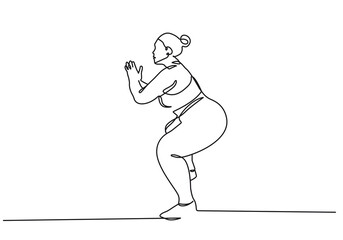 Curvy Woman One Line Drawing. Body Positive Abstract Minimal Concept. Woman Sport Continuous One Line Illustration. Modern Trendy Contour Drawing. Vector EPS 10. 
