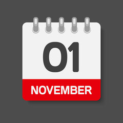 Icon day date 1 November, template calendar page