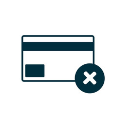 Credit card icon with cross mark sign. Blocked account. Vector on isolated white background. EPS 10
