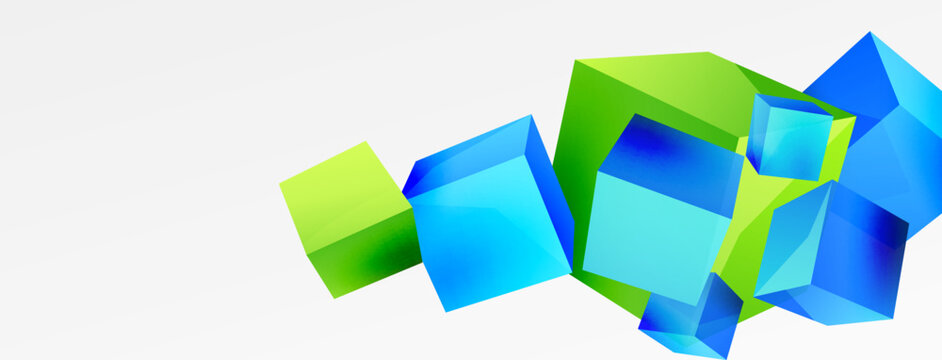 3d cubes vector abstract background. Composition of 3d square shaped basic geometric elements. Trendy techno business template for wallpaper, banner, background or landing