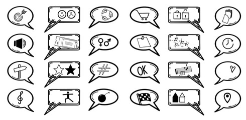 24x Sprechblasen Gespräch Kommunikation Unterhaltung ~ Ausdrücke Ausrufe Gedanken Gefühle - Set - Grafiken, Icons, Cliparts, Symbole, Zeichen 
