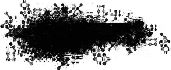 Glitch distorted geometric shape . Noise destroyed logo . Trendy defect error shapes . Glitched frame .Grunge textured . Distressed effect .Vector shapes with a halftone dots screen print texture.