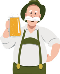 A man with a glass of beer. Vector character in traditional costume.