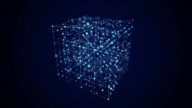 Technology blockchain concept. Visualization of the dynamic flow of the cryptocurrency industry. Big data flow connections. Network connection structure. 3D Rendering.