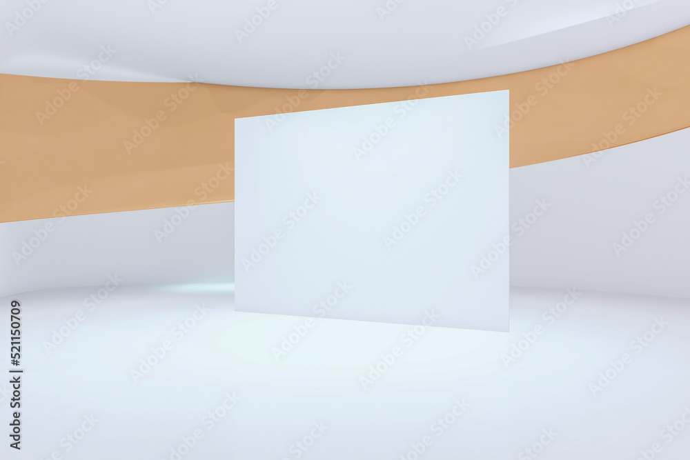 Poster Abstract white background with brown line and mock up banner. 3D Rendering.