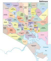 Administrative vector map of the city of Baltimore, Maryland, United States
