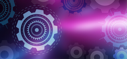 Abstract Technology hexagon cogs design background. Digital futuristic, background purple and black