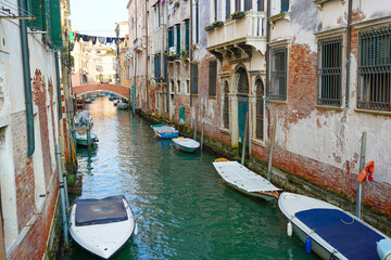 Fototapeta na wymiar Canal through a residential area of Venice