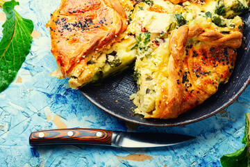 Homemade cheese pie with spinach