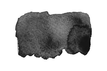 Watercolor spot on white. Hand drawn painted smudge. Watercolor artwork. Art banner. Black and white illustration