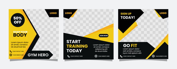Sport Gym and Fitness Promotion Post and Story Social Media Template