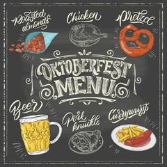 Oktoberfest Menu. Oktoberfest handwritten lettering.The menu can be used in bars, cafes, restaurants. The menu offers traditional German cuisine.