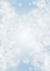 Vector Magical Glowing Background with Silver and Purple Falling Hexagon on Blue. Falling Snow. Glittery Confetti Frame. Christmas and New Year Design. Winter Sky with Bokeh Snowfall.