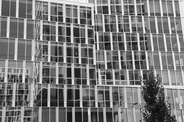 Modern building in black and white as background.