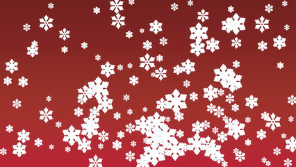 Christmas  Vector Background with Falling Snowflakes. Isolated on Red Background. Realistic Snow Sparkle Pattern. Snowfall Overlay Print. Winter Sky. Papercut Snowflakes.