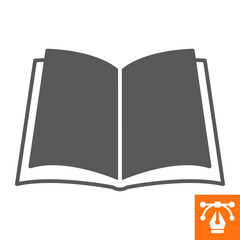 Book open solid icon , glyph style icon for web site or mobile app, literature and reading , e-book vector icon, simple vector illustration, vector graphics with editable strokes.