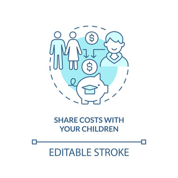 Share costs with your children turquoise concept icon. Tip for saving for college abstract idea thin line illustration. Isolated outline drawing. Editable stroke. Arial, Myriad Pro-Bold fonts used
