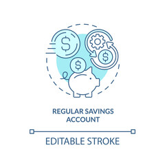 Regular savings account turquoise concept icon. Deposit program. Banking plan type abstract idea thin line illustration. Isolated outline drawing. Editable stroke. Arial, Myriad Pro-Bold fonts used