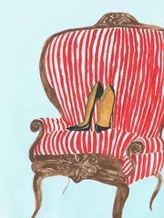 Foto op Plexiglas fashion sketch. heels on the chair. watercolor and gouache on paper. illustration © Anna Ismagilova
