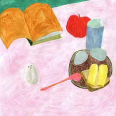 Rolgordijnen breakfast. contemporary painting. watercolor illustration © Anna Ismagilova