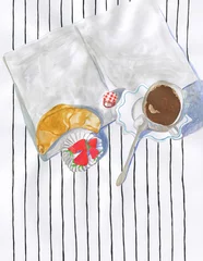 Wandaufkleber french breakfast. contemporary painting. watercolor illustration © Anna Ismagilova
