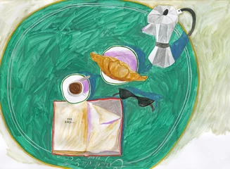 Fotobehang french breakfast. contemporary painting. watercolor illustration © Anna Ismagilova