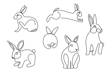 Rabbit illustration set in simple one line style.