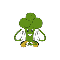 healthy food is a modern funny illustration in the style of the 90s. Image of a smiling broccoli