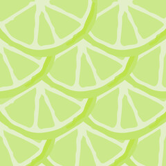Fototapeta na wymiar Summer lime seamless pattern with sliced lemons. Perfect for wrapping paper, textile for kitchen.