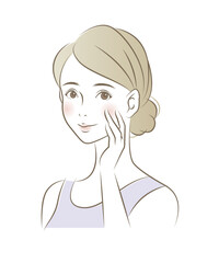 頬に手を当てて微笑む女性のイラスト素材 ベクター 美容 美肌