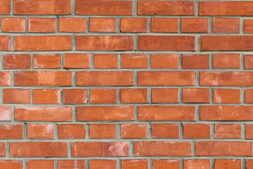 Vintage textured background of red brick wall. Old weathered street texture, natural pattern for design. Template with blank space.