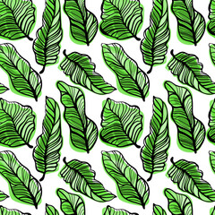 seamless pattern with green leaves