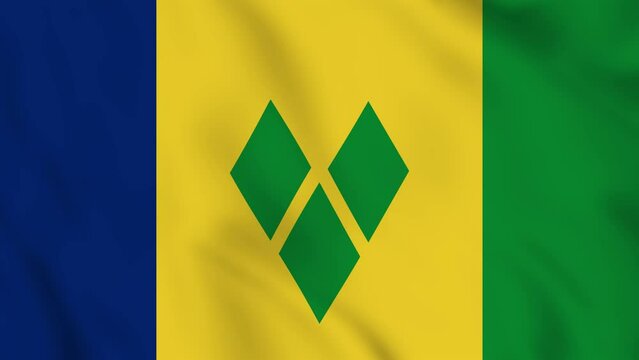 Saint Vincent and the Grenadines realistic waving flag. smooth seamless loop 4k video 	