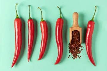 Fotobehang Red chili pepper. Fresh and dried spice. © Serhii