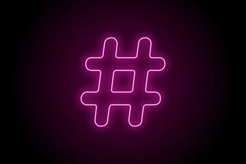 Glowing neon hashtag symbol sign on black background 