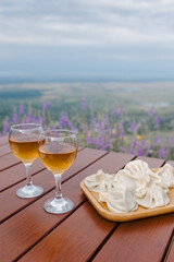 Traditional Georgian khinkali and wine