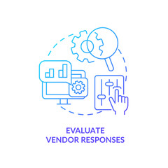 Evaluate vendor responses blue gradient concept icon. Select best CMS abstract idea thin line illustration. Suppliers assessment. Business website. Isolated outline drawing. Myriad Pro-Bold font used