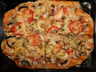 Preparation of home-made Italian pizza in the oven
