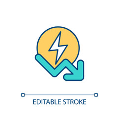 Energy conservation RGB color icon. Electricity and power consumption. Reduce usage at home. Isolated vector illustration. Simple filled line drawing. Editable stroke. Arial font used