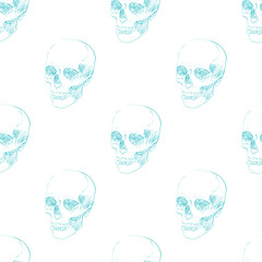 Skull sketch pattern seamless. Skeleton head background. vector texture