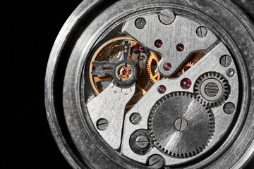 Close-up of vintage Wrist watch mechanism