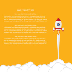 Fototapeta premium App launch. Startup vector concept, flat cartoon rocket or rocketship launch, mobile phone or smartphone, idea of successful business project start up, boost technology, innovation. 