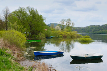 Ruderboote auf dem Edersee, Herzhausen, Hessen, Deutschland, Europa