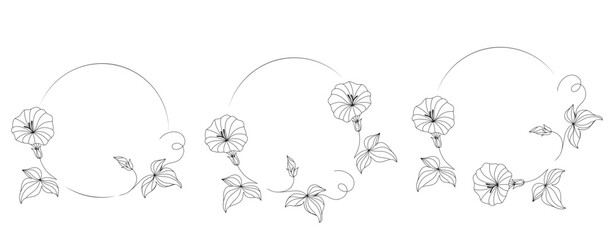 Bellflower frames. Cute flower text frame. Botanical round line border with leaves. Vector illustration.