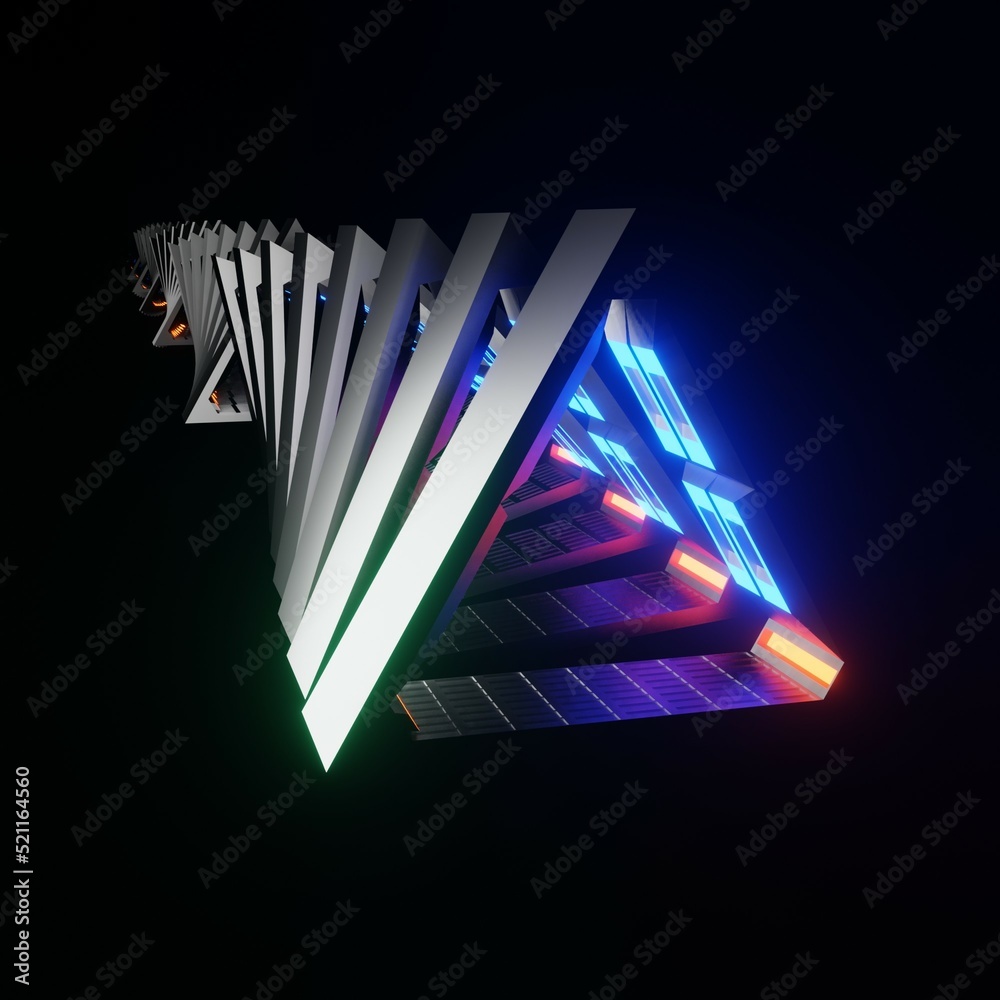 Wall mural 3d render of a triangular shaped tunnel. futuristic background.